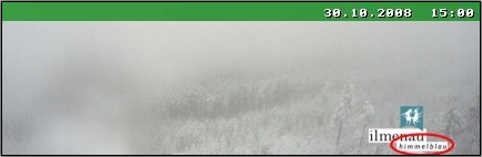 Webcam-Blick von Ilmenauer Kickelhahn auf schneebeladene Bäume